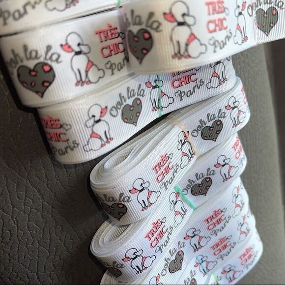 Grosgrain Ribbon 7/8” 5 yards 5/$20 Paris French France Tres Chic poodle ooh la - Picture 4 of 5